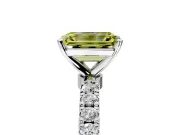 Open Basket Engagement Ring Setting for Fancy Yellow Emerald Cut Center with Pave Band and Prong Head in Platinum