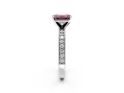 Milgrain Pave Engagement Ring Setting for Fancy Pink Emerald Cut Center with Accent Band and Prong Head in Sterling Silver