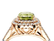 Double Halo Engagement Ring Setting for Fancy Yellow Radiant Cut Center with Narrow Pave Split Shank and Prong Head in Rose Gold