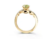 Solitaire Engagement Ring Setting for Fancy Yellow Oval Center with Pave Bypass Twist Band and Prong Head in Yellow Gold