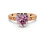 Solitaire Engagement Ring Setting for Fancy Pink Heart-Shaped Center with XO Engraved Band and Prong Head in Rose Gold