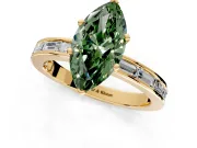 Solitaire Engagement Ring Setting for Fancy Green Marquise Center with Channel Baguette Band and Prong Head in Yellow Gold