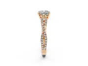 Solitaire Engagement Ring Setting for Cushion Cut Center with Twisted Pave Split Shank and Prong Head in Rose Gold