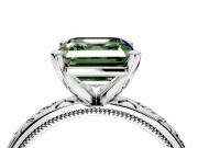 Solitaire Engagement Ring Setting for Fancy Green Asscher Cut Center with Scrollwork Band and Prong Head in Sterling Silver