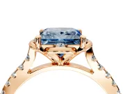 Floral Engagement Ring Setting for Fancy Blue Princess Cut Center with Pave Band and Floral Prong Head in Rose Gold