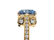 Cathedral Engagement Ring Setting for Fancy Blue Radiant Cut Center with Antique-Style Pave Band and Prong Head in Yellow Gold