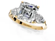 3 Stone Engagement Ring Setting for Asscher Cut Center with Large Pear-Shaped Accents and Prong Head in Yellow Gold