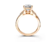 Solitaire Engagement Ring Setting for Princess Cut Center with Pave Rail Split Shank and Prong Head in Rose Gold