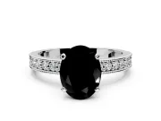 Milgrain Pave Engagement Ring Setting for Fancy Black Oval Center with Accent Band and Prong Head in Sterling Silver