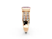 Bezel Engagement Ring Setting for Fancy Pink Radiant Cut Center with Wide Channel-Set Band and Bezel Head in Rose Gold