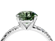 Solitaire Engagement Ring Setting for Fancy Green Round Cut Center with Large Accents and Prong Head in White Gold
