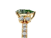 Paired Accent Engagement Ring Setting for Fancy Green Pear-Shaped Center with Pave Band and Prong Head in Yellow Gold