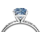 Solitaire Engagement Ring Setting for Fancy Blue Cushion Cut Center with XO Engraved Band and Prong Head in Sterling Silver