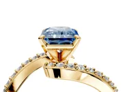 Solitaire Engagement Ring Setting for Fancy Blue Radiant Cut Center with Pave Bypass Swirl Band and Prong Head in Yellow Gold