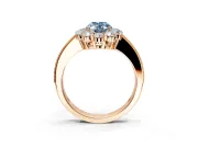 Halo Engagement Ring Setting for Fancy Blue Oval Center with Milgrain Channel Band and Prong Head in Rose Gold