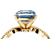 Solitaire Engagement Ring Setting for Fancy Blue Asscher Cut Center with Twist Band and Bead Prong Head in Yellow Gold