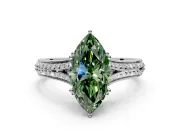 Solitaire Engagement Ring Setting for Fancy Green Marquise Center with Pave Rail Split Shank and Prong Head in Platinum