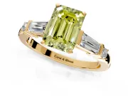 Bar-Set Engagement Ring Setting for Fancy Yellow Emerald Cut Center with Tapered Baguette Accents and Prong Head in Yellow Gold