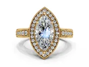 Milgrain Halo Engagement Ring Setting for Marquise Center with Pave Band and Prong Head in Yellow Gold