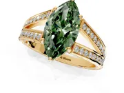 Split Shank Engagement Ring Setting for Fancy Green Marquise Center with Pave Split Shank and Prong Head in Yellow Gold
