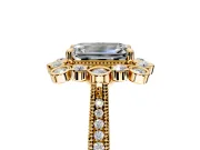 Milgrain Halo Engagement Ring Setting for Emerald Cut Center with Bezel Point Accents and Prong Head in Yellow Gold