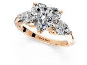 3 Stone Engagement Ring Setting for Heart-Shaped Center with Large Pear-Shaped Accents and Prong Head in Rose Gold