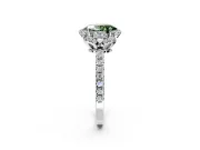 Halo Engagement Ring Setting for Fancy Green Oval Center with Openwork Halo, Pave Band and Prong Head in Sterling Silver