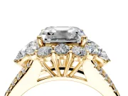 Halo Engagement Ring Setting for Asscher Cut Center with Two-Strand Split Shank and Prong Head in Yellow Gold