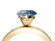 Solitaire Engagement Ring Setting for Fancy Blue Heart-Shaped Center with Channel Baguette Band and Prong Head in Yellow Gold