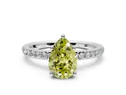 Solitaire Engagement Ring Setting for Fancy Yellow Pear-Shaped Center with Fine Pave Band and Prong Head in Platinum