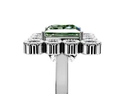 Cluster Halo Engagement Ring Setting for Fancy Green Princess Cut Center with Milgrain Bezel Accents and Prong Head in White Gold