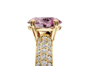 Solitaire Engagement Ring Setting for Fancy Pink Oval Center with Multi-Row Pave Accents and Basket Head in Yellow Gold