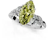 Solitaire Engagement Ring Setting for Fancy Yellow Marquise Center with Marquise Accent Twist Band and Prong Head in White Gold