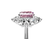 Small-Accent Cluster Halo Engagement Ring Setting for Fancy Pink Princess Cut Center with Plain Band and Prong Head in Sterling Silver