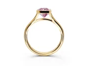 Solitaire Engagement Ring Setting for Fancy Pink Radiant Cut Center with V Split Shank and Bezel Head in Yellow Gold