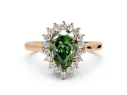 Starburst Halo Engagement Ring Setting for Fancy Green Pear-Shaped Center with Thin Round-Wire Band and Prong Head in Rose Gold