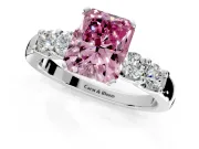 5 Stone Engagement Ring Setting for Fancy Pink Radiant Cut Center with Plain Band and Prong Head in Sterling Silver
