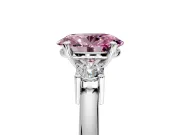 3 Stone Engagement Ring Setting for Fancy Pink Oval Center with Wide Plain Band and Prong Head in Platinum