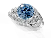 Halo Engagement Ring Setting for Fancy Blue Round Cut Center with Marquise and Pave Bypass Band and Prong Head in White Gold