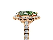 Halo Engagement Ring Setting for Fancy Green Pear-Shaped Center with Raised Halo, Pave Band and Prong Head in Rose Gold