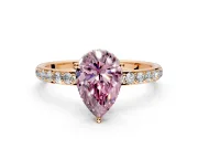 Hidden Halo Engagement Ring Setting for Fancy Pink Pear-Shaped Center with Pave Band and Prong Head in Rose Gold