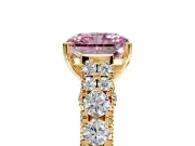 Solitaire Engagement Ring Setting for Fancy Pink Radiant Cut Center with Pave Cathedral Shoulders and Prong Head in Yellow Gold