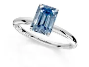 Low-Set Solitaire Engagement Ring Setting for Fancy Blue Emerald Cut Center with Thin Plain Band and Prong Head in Sterling Silver