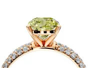 Solitaire Engagement Ring Setting for Fancy Yellow Cushion Cut Center with Domed Multi-Row Pave Band and Prong Head in Rose Gold