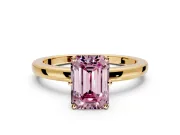 Solitaire Engagement Ring Setting for Fancy Pink Emerald Cut Center with Plain Band and Tulip Prong Head in Yellow Gold