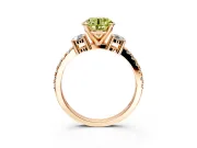 3 Stone Engagement Ring Setting for Fancy Yellow Round Cut Center with Round Cut Side Accents and Prong Head in Rose Gold