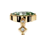 Milgrain Bezel Engagement Ring Setting for Fancy Green Marquise Center with Marquise Stations and Bezel Head in Yellow Gold