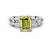 5 Stone Engagement Ring Setting for Fancy Yellow Emerald Cut Center with Graduated Accents and Prong Head in Sterling Silver