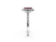 Halo Engagement Ring Setting for Fancy Pink Emerald Cut Center with Raised Halo, Pave Band and Prong Head in Platinum