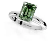 Solitaire Engagement Ring Setting for Fancy Green Emerald Cut Center with Wire Band and Prong Head in White Gold